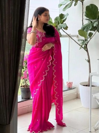 Pink Chiffon Silk Saree