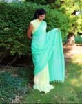 Pure Linen saree with hand embroidered linen blouse