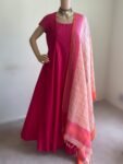 Cotton anarkali with pure linen dupatta | womens anarkali dress usa | casual anarkali kurta | pink anarkali | linen dupatta