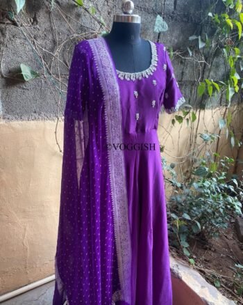 Hand embroidered Anarkali with pure handloom  banarasi dupatta