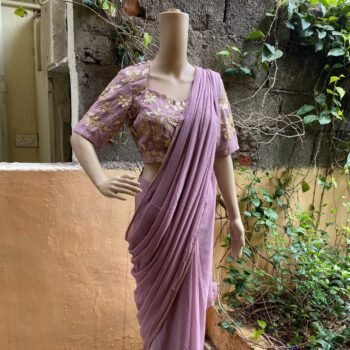 Georgette saree with sequin embroidered ready to wear blouse  | modern silk saree | cocktail saree