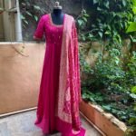 Hand embroidered Anarkali with banarasi handloom  dupatta