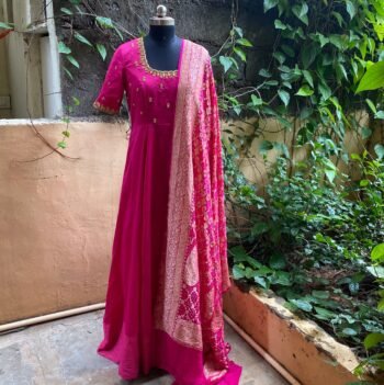 Hand embroidered Anarkali with banarasi handloom  dupatta