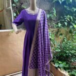 Pure chanderi hand embroidered Anarkali with chanderi handloom dupatta