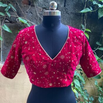 Pink velvet ready made saree blouse USA