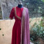 Hand embroidered Anarkali with banarasi handloom  dupatta