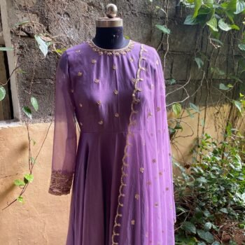 Hand embroidered Anarkali with soft net embroidered dupatta