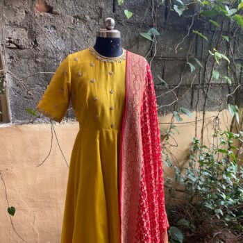 Hand embroidered Anarkali with banarasi handloom  dupatta