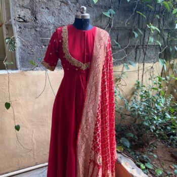 Hand embroidered Anarkali with banarasi handloom  dupatta