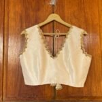 Hand Embroidered Cream Silk Blouse: Sleeveless Zardosi Maggam