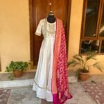 Hand embroidered Anarkali with pure handloom  ikkat dupatta