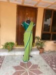 Green chiffon silk saree with hand Embroidered blouse | buti embroidered saree with ready blouse | sarees USA |green silk sare