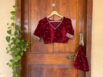 Red velvet ready made saree blouse USA