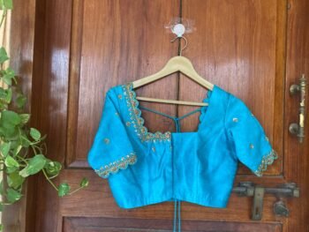 Hand Embroidered Raw Silk Blouse: Zardosi Maggam Saree
