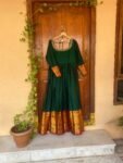 Handloom Narayanpet Anarkali Dress: Green Cotton Kurta with