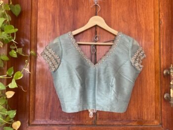 Green ruffle sleeve hand embroidery blouse