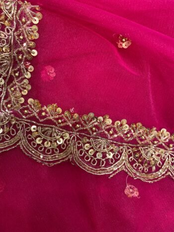 Hand Embroidered Bridal Dupatta: Pink Net Veli, Indian