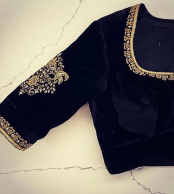 Black Velvet Saree Blouse: Hand Embroidered Zardosi Maggam
