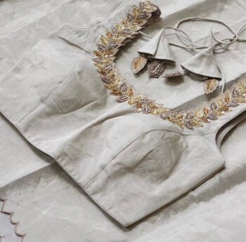 Hand Embroidered Silver Tissue Blouse: Sleeveless Zardosi Crop