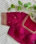 Pink Silk Saree Blouse: Hand Embroidered Maggam Work
