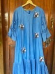 Embroidered Chanderi Cotton Dress: Blue Handloom Summer Dress