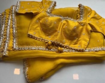 Yellow Organza Silk Saree: Hand-Embroidered Maggam Blouse