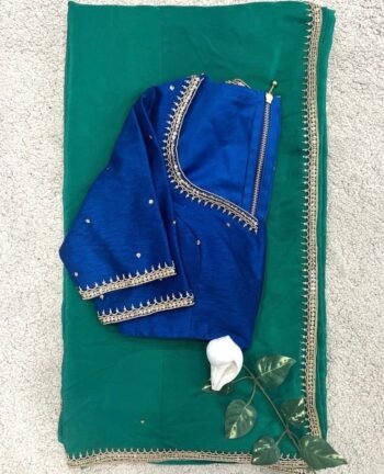 Green chinnon saree with hand embroidered blouse