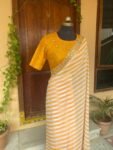 Striped Georgette Saree: Yellow Cream Sabyasachi Style, Embroidered