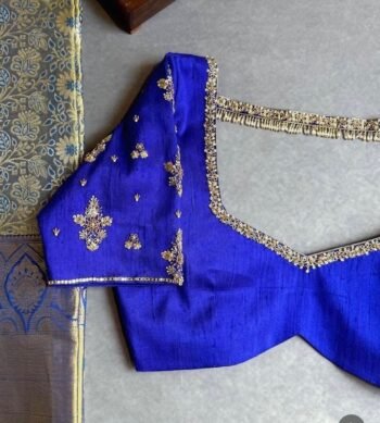 Blue Silk Saree Blouse: Hand Embroidered Zardosi Maggam