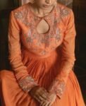 Orange Anarkali Suit: Hand Embroidered Zardosi Indian Dress