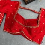 Red Silk Hand Embroidered Saree Blouse: Zardosi Maggam