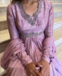 Lavender Zardosi Anarkali Suit: Hand Embroidered Indian Dress