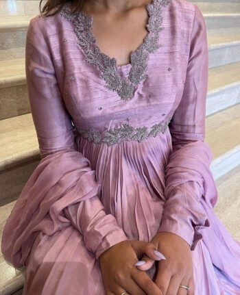 Lavender Zardosi Anarkali Suit: Hand Embroidered Indian Dress