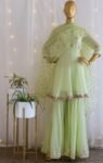 Pista Green Embroidered Sharara Set: Georgette Kurti, Dupatta