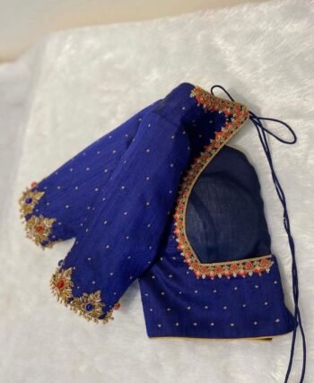 Pure silk blue hand embroidery blouse