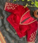 pure velvet red hand embroidery blouse
