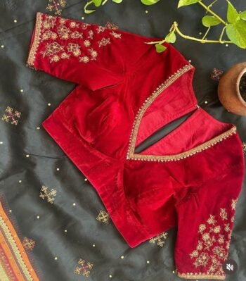 pure velvet red hand embroidery blouse