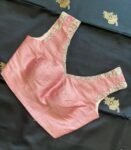 Hand Embroidered Silk Saree Blouse: Peach Zardosi Maggam