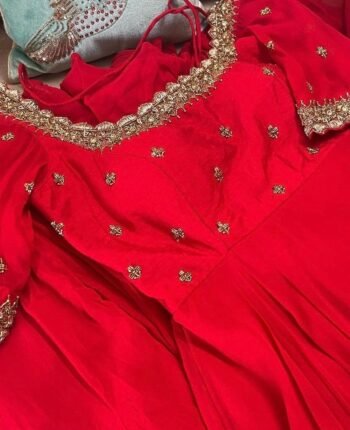 Hand embroidered red Anarkali dress