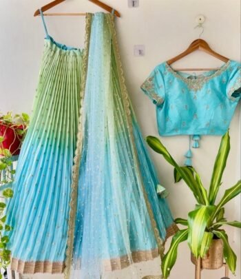 Ombre Lehenga Choli Set: Blue & Yellow Silk