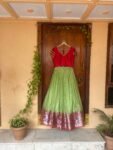 Embroidered Kota Silk Lehenga Choli Set: Red Crop