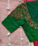 pure silk green multicolor hand embroidery blouse