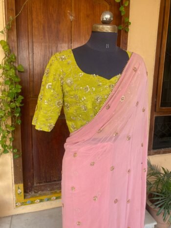 Onion pink embroidered saree