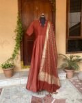 Anarkali with chanderi handloom  dupatta