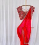 pure silk red sari set with hand embroidery blouse