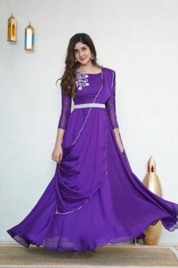 Hand embroidered Anarkali with dupatta