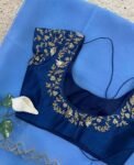 pure silk blue sari set with hand embroidery blouse