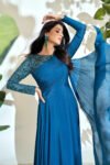 Blue Draped Maxi Dress: Hand Embroidered Saree Gown