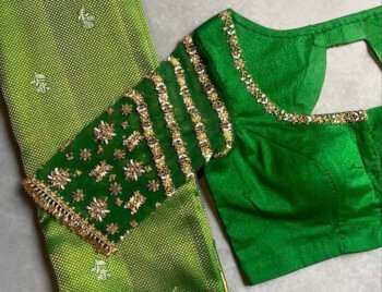 pure silk green hand embroidery blouse