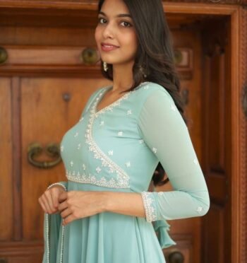 Hand embroidered Anarkali with dupatta
